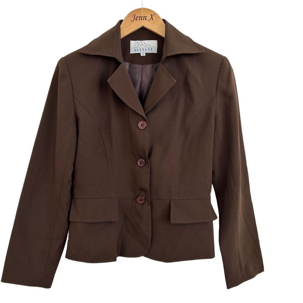 ALEXANE Brown 3 Button Long Sleeve Blazer Jacket Size S Single Breasted Career